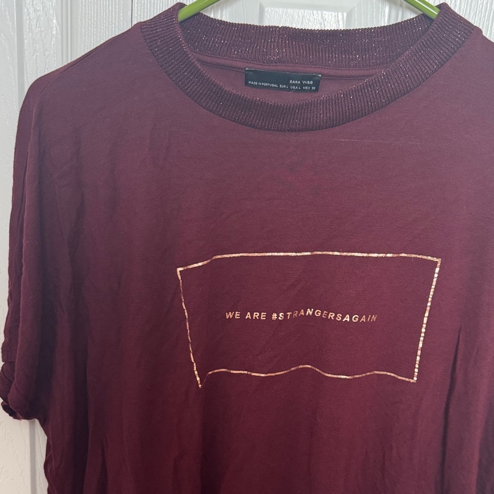 Zara Burgundy Ribbed Collar Tee - Picture 5 of 5